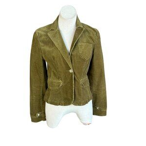 Candie's Olive Green Pinwale Corduroy Fitted Blazer Rhinestone Button Size Large